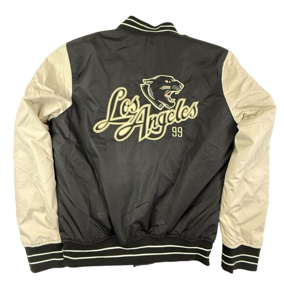 Hollister Varsity Bomber Jacket Men Size Small Black Cream Los